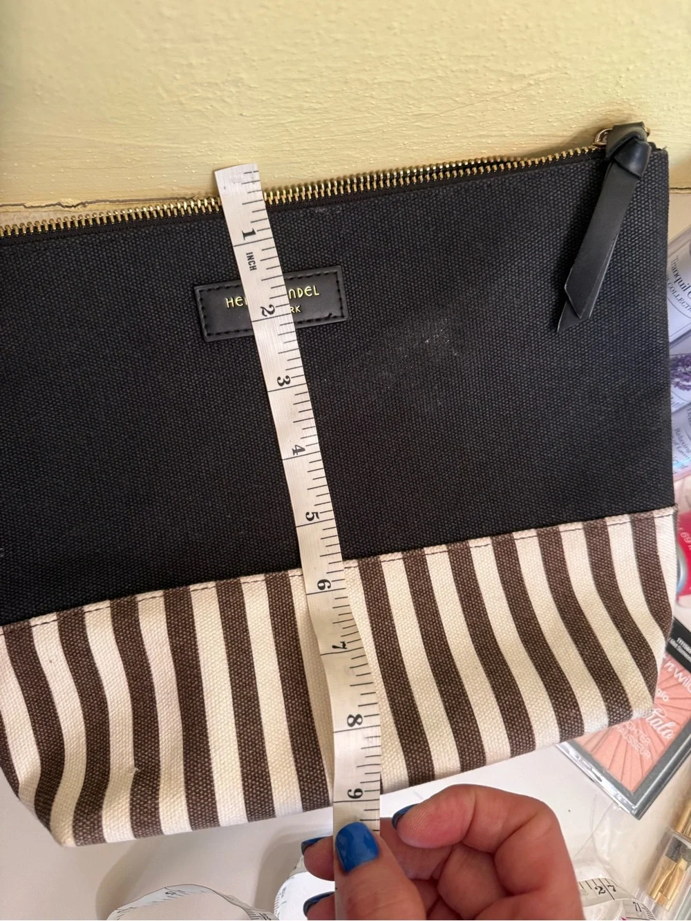 henri bendel Black and White Striped Cosmetic Pouch with Bath/Body/Nail set